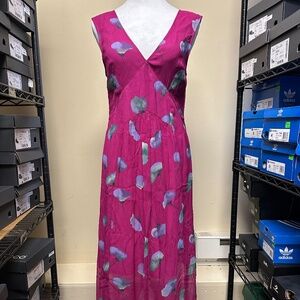 NWT! Coach 1941 Womens Sleeveless Floral V-Neck Silk Maxi Dress Magenta Size 0